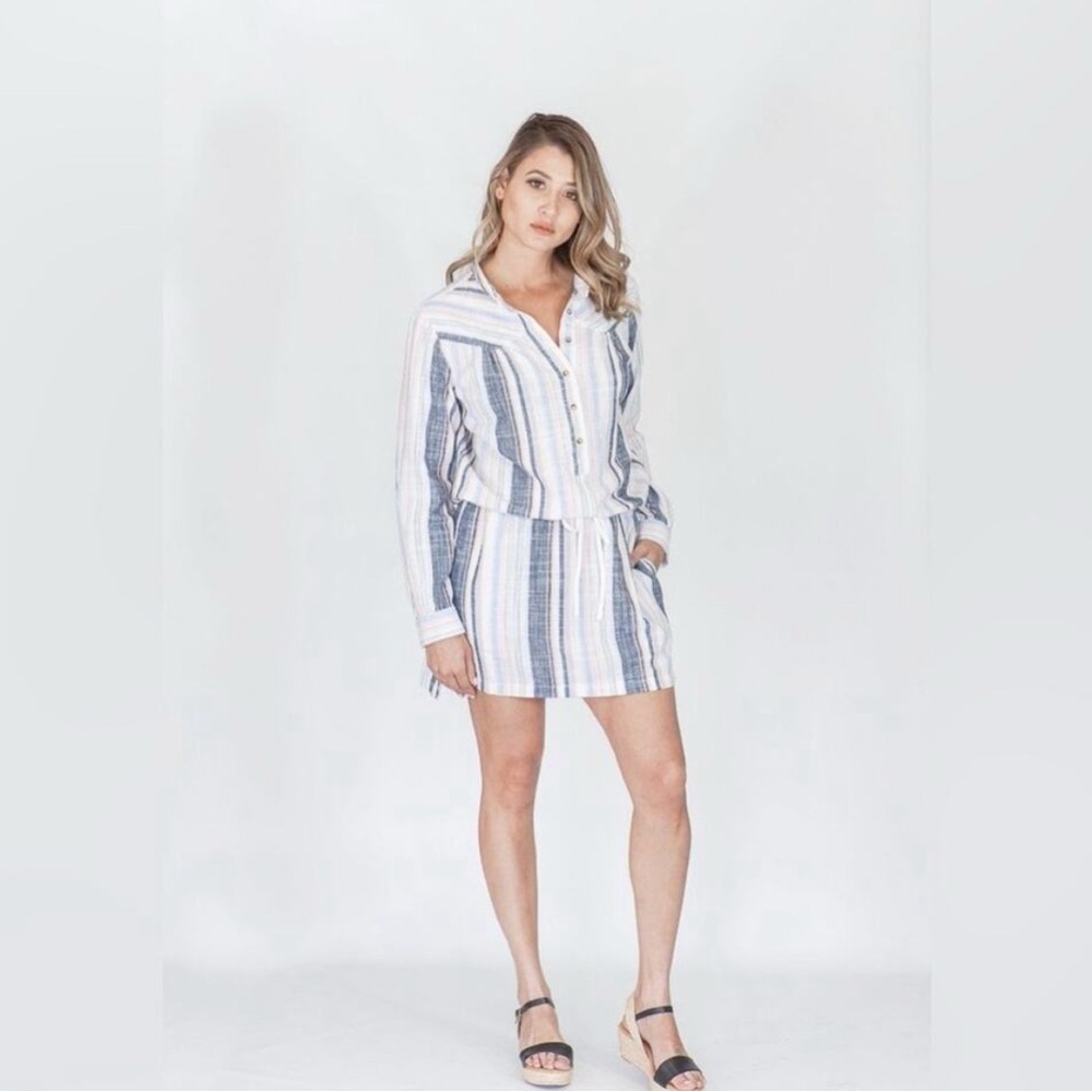 Xirena | Emersyn 100% Cotton Drawstring Waist Resort Beach Stripe Dress medium - Picture 1 of 6